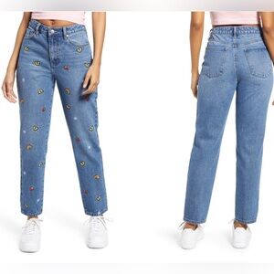 BP Mixed Embroidery Mom Jeans
